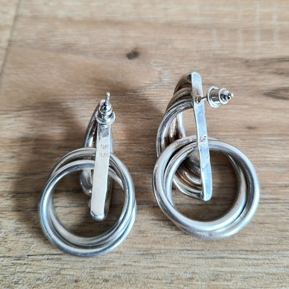 Sterling silver oversized drop and dangling modernist statement earrings. - Picture 4 of 7
